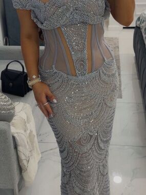 Beaded Illusion Mermaid Prom Dress in Silver